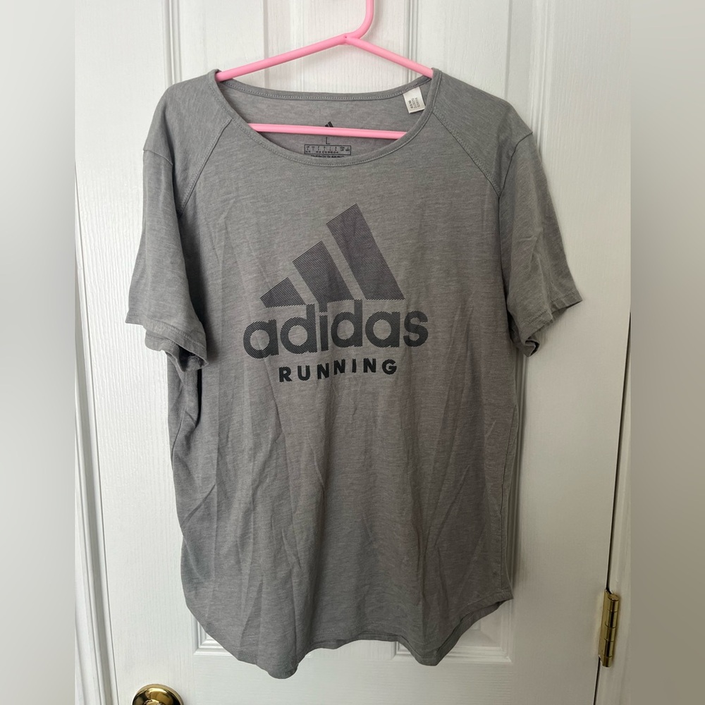 Women’s light gray adidas running shirt sz large